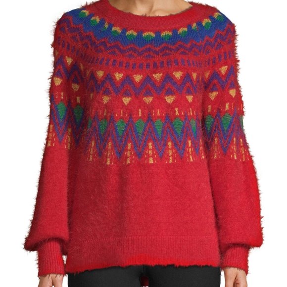 RED crew neck pullover Isle Sweater Women - Picture 1 of 2